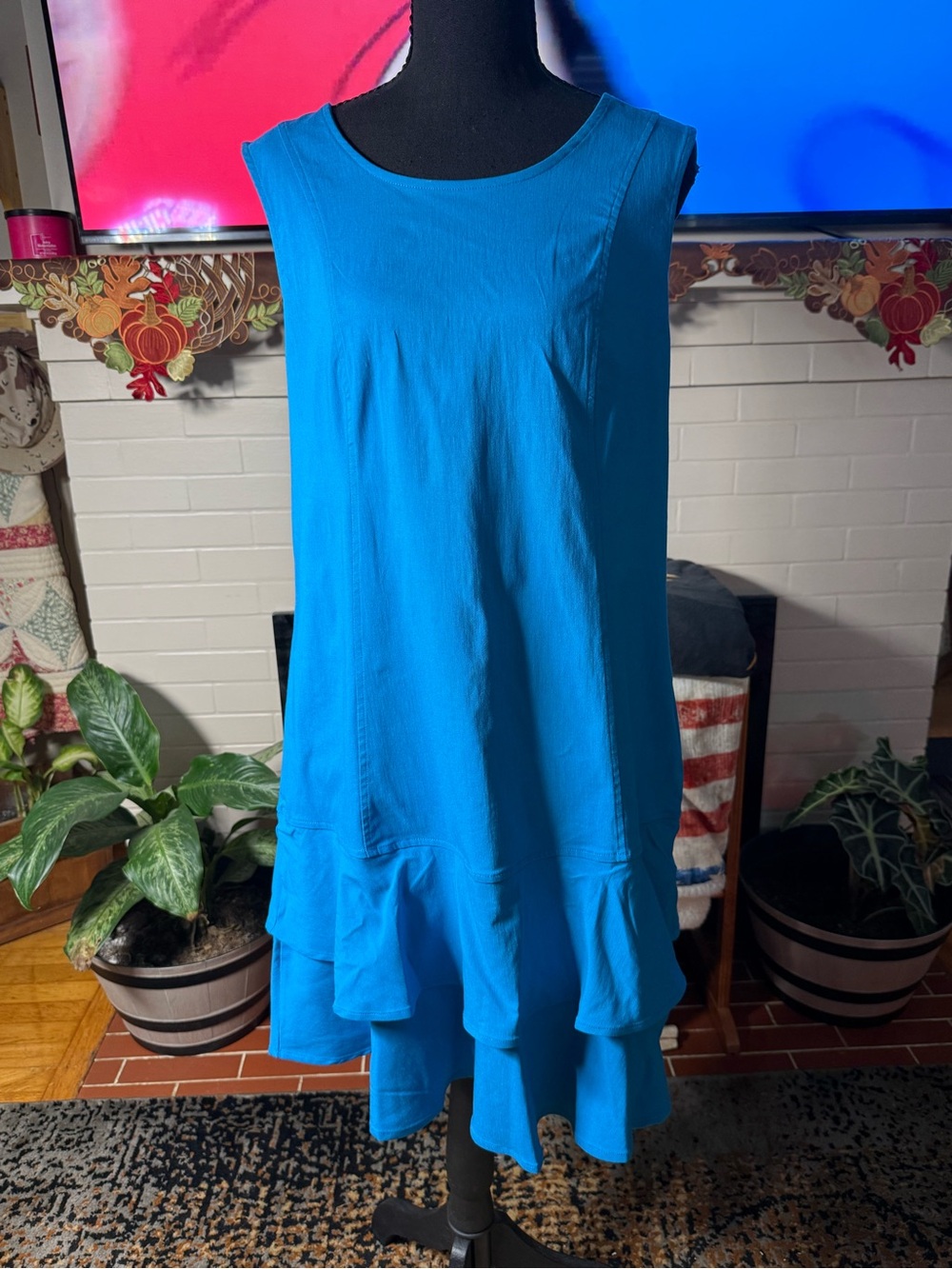 Nina Leonard Turquoise Sleeveless Ruffle-Hem Mini Dress